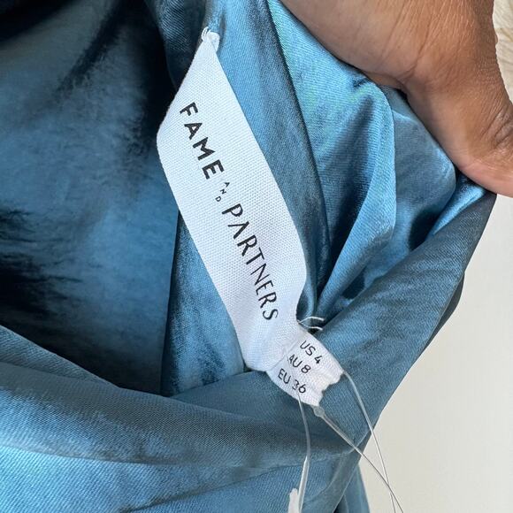 NEW Fame and Partners Carmen Blue Satin Cowl Neck Sleeveless Midi Dress 4 - Picture 5 of 11